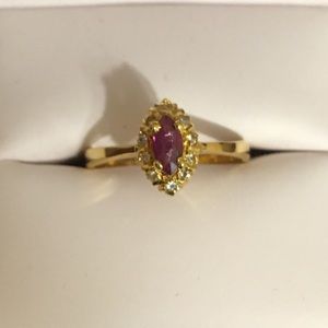 Gold Filled Faux Ruby and Diamond Ring